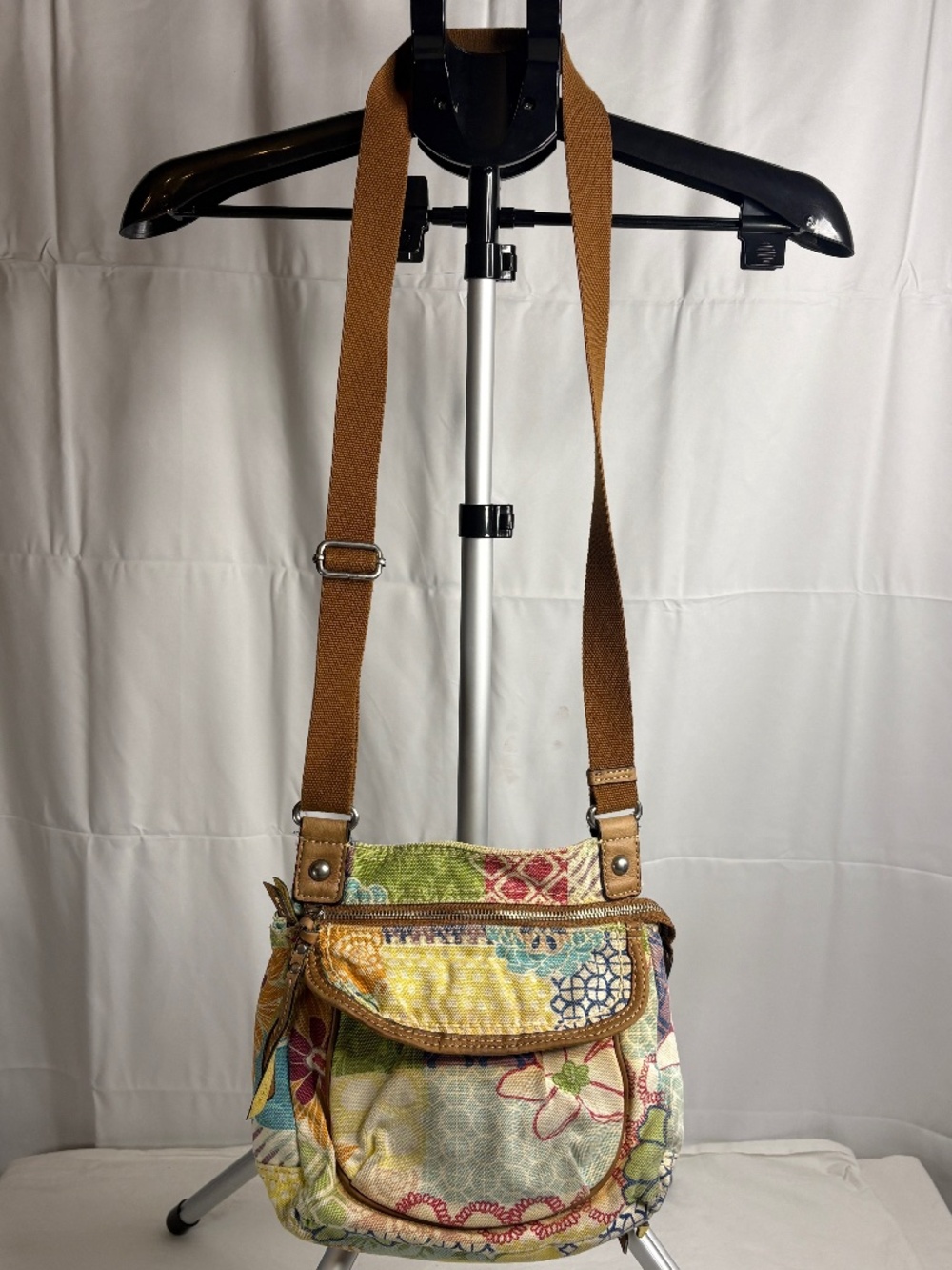Vintage Fossil Original Brand Floral Y2K Purse Canvas Crossbody Patchwork Hobo